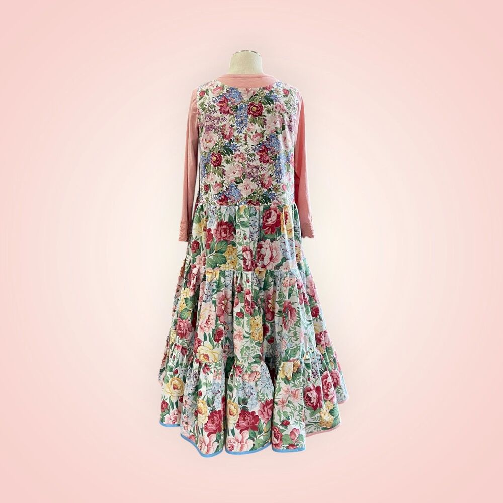 Handmade Floral Tiered Maxi Dress, patch pockets and adjustable straps, Size L - Picture 4 of 16